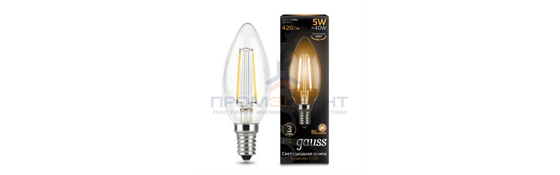 Лампа Gauss Filament Свеча 11W 720lm 2700К Е14 LED 1/10/50