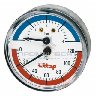 Термоманометр аксиальный ITAP 485 - 1/2" (D-63 мм, шкала 0-4 бар / 0-120 °C)