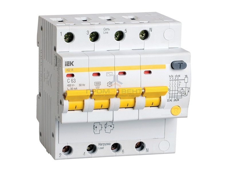 Дифференциальный автомат АД14 4Р 63А  30мА ИЭК